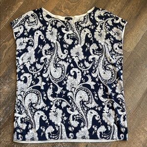 Talbots Women’s Navy Blue/White Paisley Sleeveless Sweater Knit Top Plus Size 1X